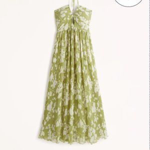 Drama Halter Maxi Dress (Lime Green Floral)